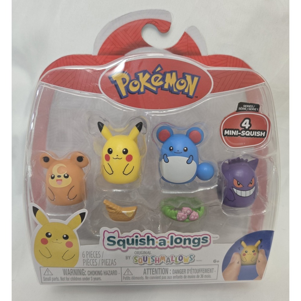 Pokémon Squish-a-longs Mini Squish 6-Piece Set (Pikachu, Gengar&More) NEW SEALED